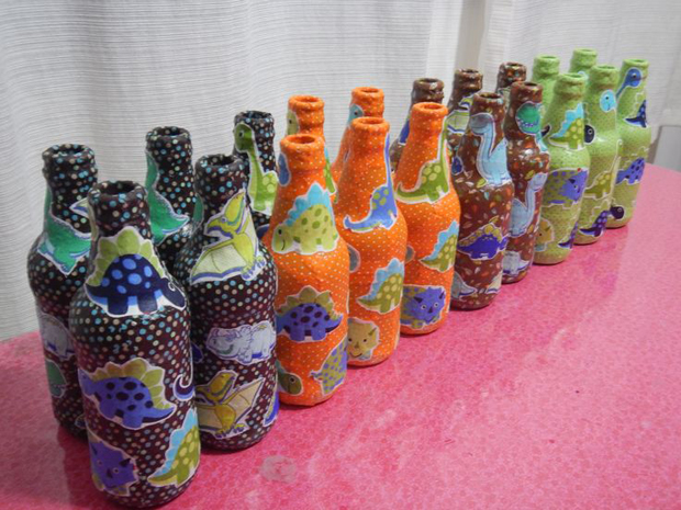decoração de garrafa com guardanapo