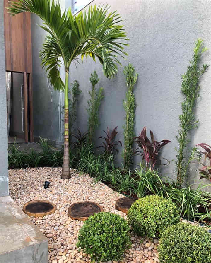 jardim pequeno com pedras e grama